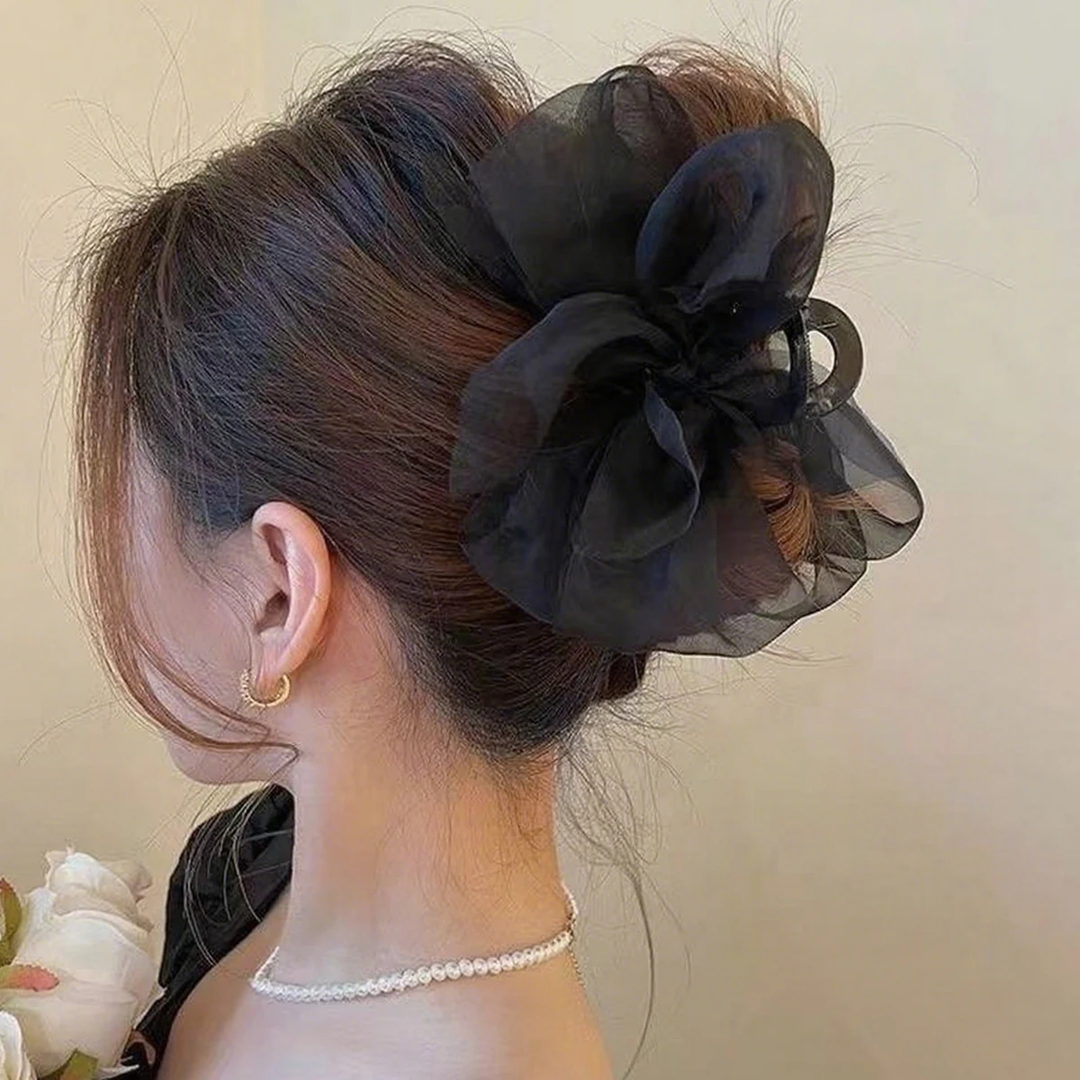 Mode Mesh Tüll Große Schleife Greif Clip Elegante Retro Weibliche Net Garn Pferdeschwanz Geflecht Klaue Clip Haar Zubehör Geschenk Kopfschmuck