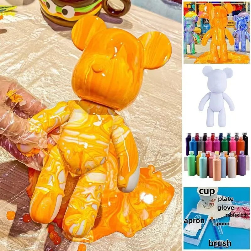 23 cm DIY Farbe Flüssigkeit Bär Figur Handgemachte Pigment Puppe Weiß Vinyl Bär Figur Skulptur Tisch Zubehör Wohnkultur Geschenke Image