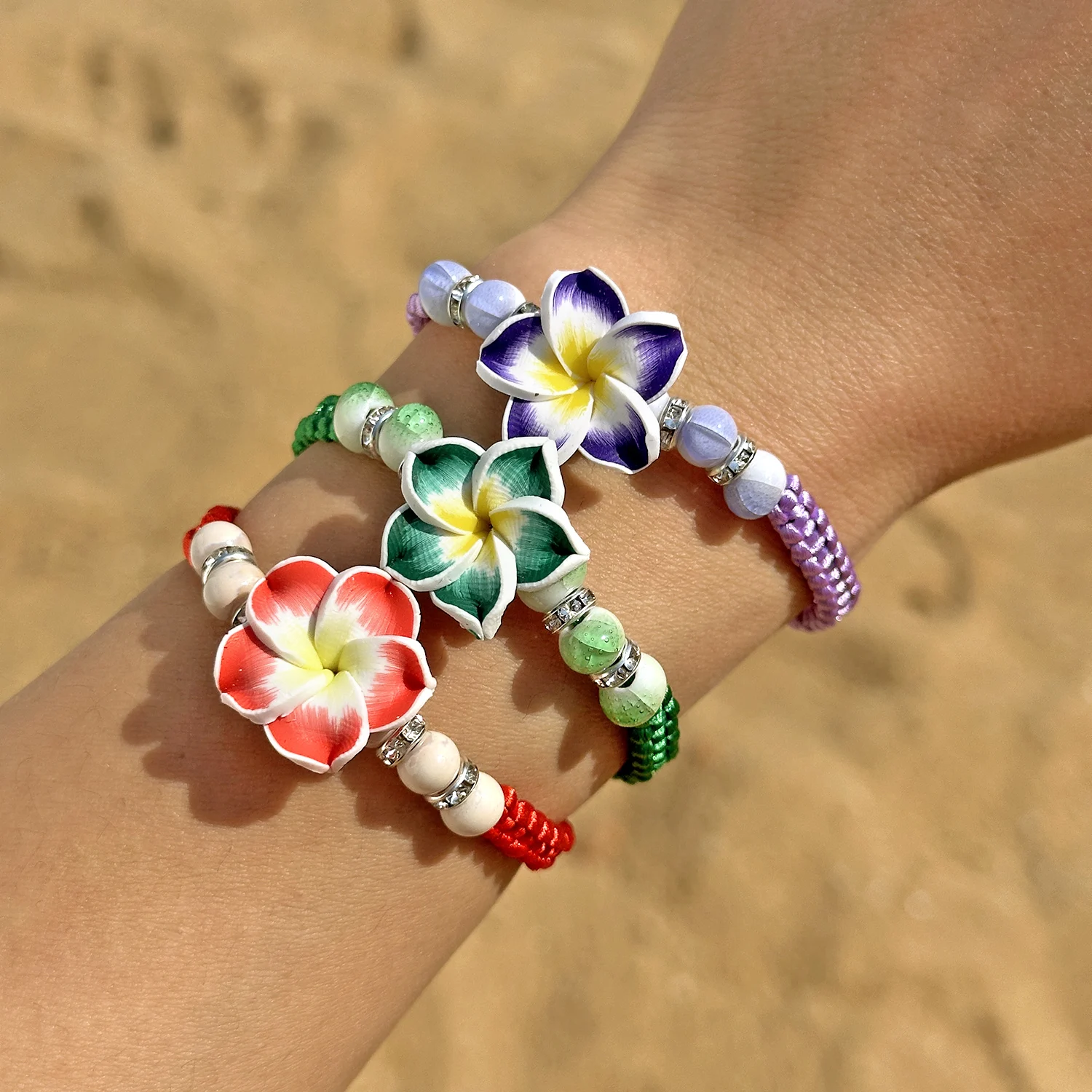 Bohemian Große Blume Charme Armbänder Für Frauen Rosa Rot Blau Grün Blumen Weichen Ton Keramik Perlen Armreifen Mädchen Partei Schmuck