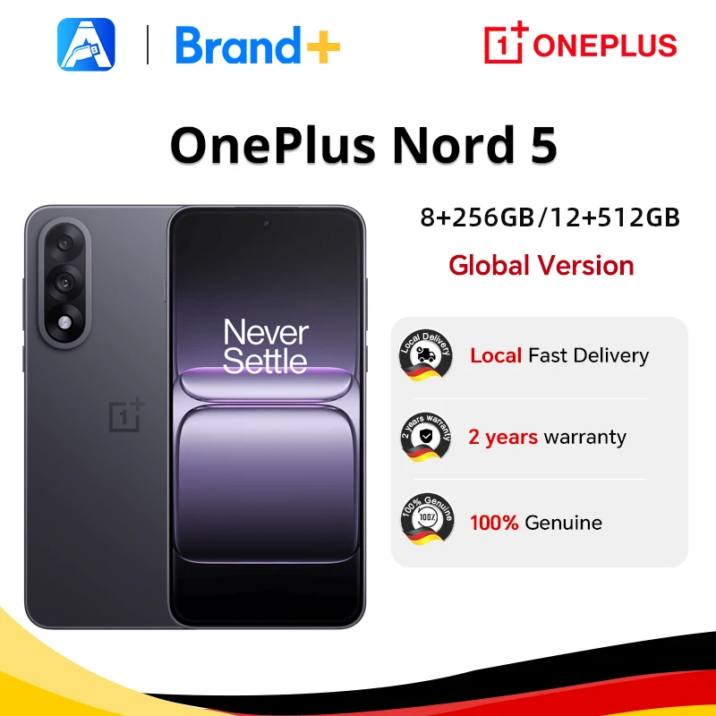 Globale Version des Smartphones OnePlus Nord 5 5G 8 GB + 256 GB, 12 GB + 512 GB, Snapdragon 8s Gen 3, Android 15, 6800 mAh, 80 W, Wi-Fi 6, Mobiltelefone Image