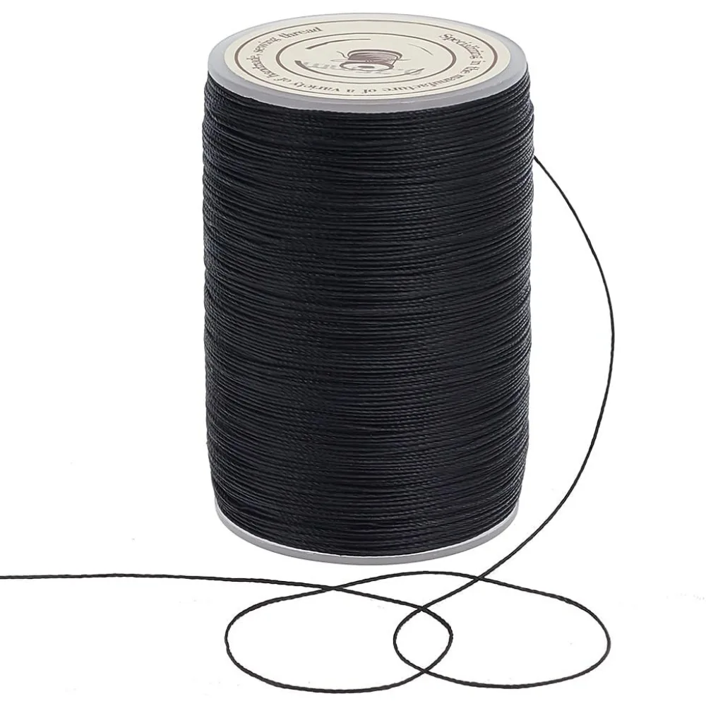 175 Yards/160 m schwarz gewachste Polyesterschnur 0,3 ~ 0,4 mm gedrehtes Nähen gewachster Faden Polyesterschnur Nahtfaden Schnur Wachsschnur Image