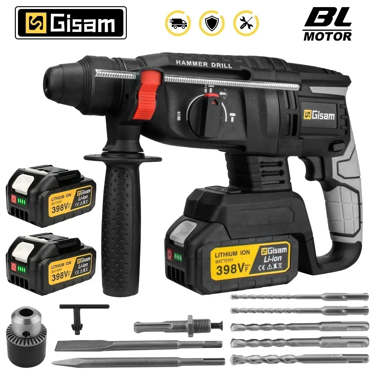 G nto bürstenloser elektrischer Bohrhammer, 26 mm, multifunktionales, kabelloses, wiederaufladbares Schraubendreher-Werkzeug für Makita 18 V-Batteriestifte Image