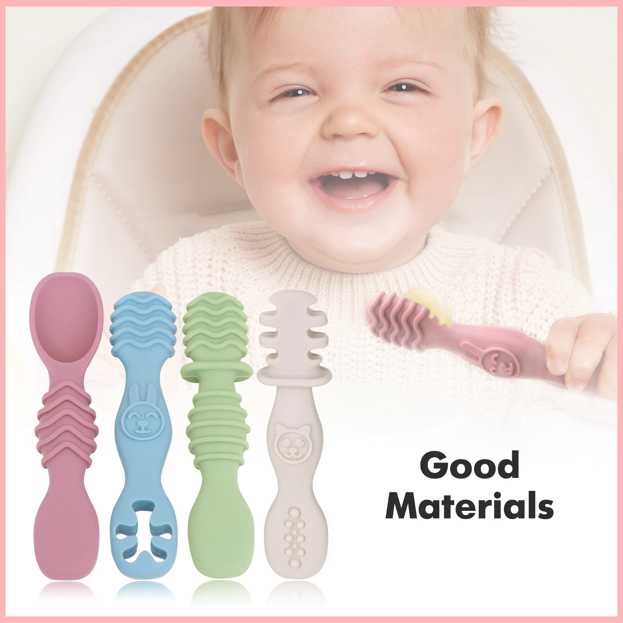 Silikon-Babylöffel, selbsternährend, ab 6 Monaten – Utensilien für Kleinkinder – erste Stufe, Baby-LED-Entwöhnungszubehör – 4er-Pack Image