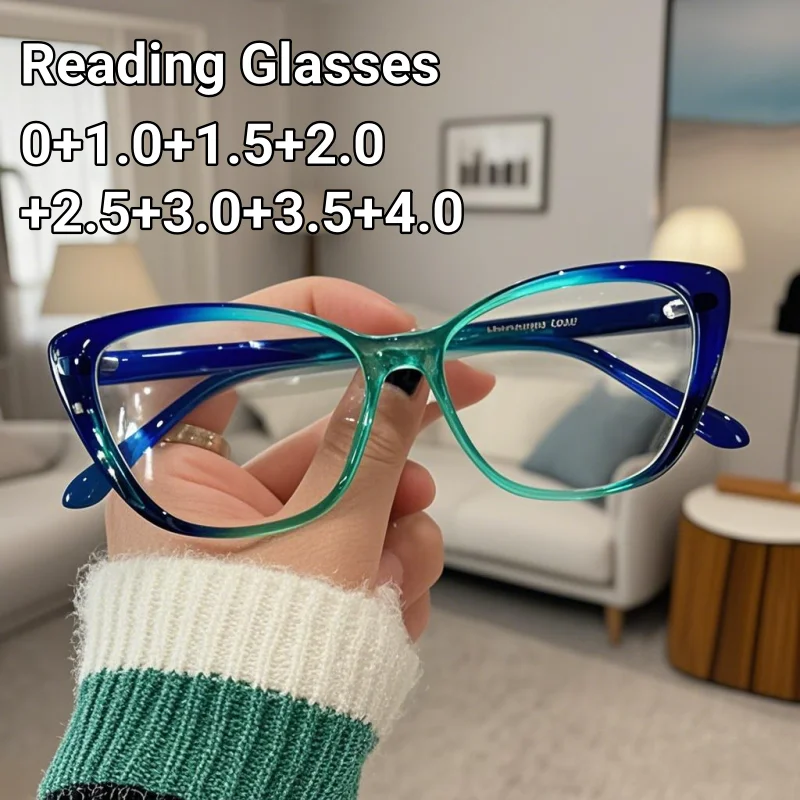 Senior Sense of Square Box Katzenauge Presbyopie Mode Anti-Blaulicht-Brille Ältere Single Vision Lesebrille Image