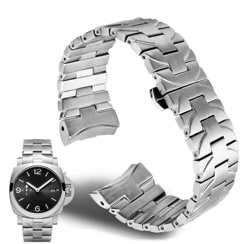 Gebogenes, am Handgelenk angepasstes Armband aus massivem Edelstahl für Panerai Luminor Serie PAM01316 PAM01438 Herren 22 24 mm schwarzer Stahl Image