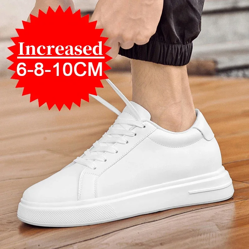 Herren höhenvergrößernde 8 cm modische Boardschuhe Herren große Pier-Schicht-Rindsleder-Schuhe trendige atmungsaktive Freizeitschuhe für Studenten