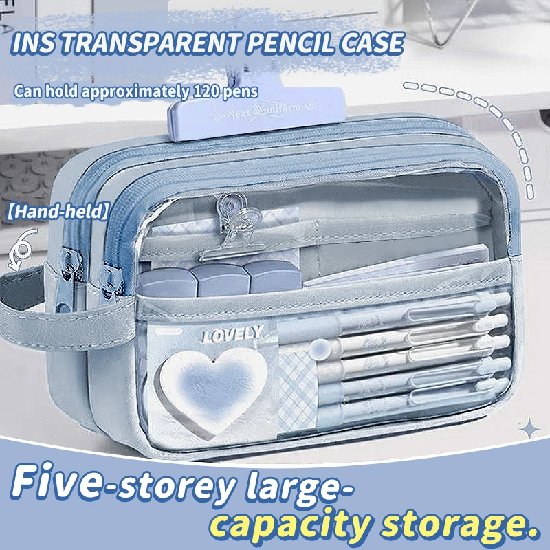 5-lagiges Federmäppchen mit großem Fassungsvermögen, Schreibwarentasche, Make-up-Tasche, geeignet für Studenten, Büros, Schulen und Jugendliche Image
