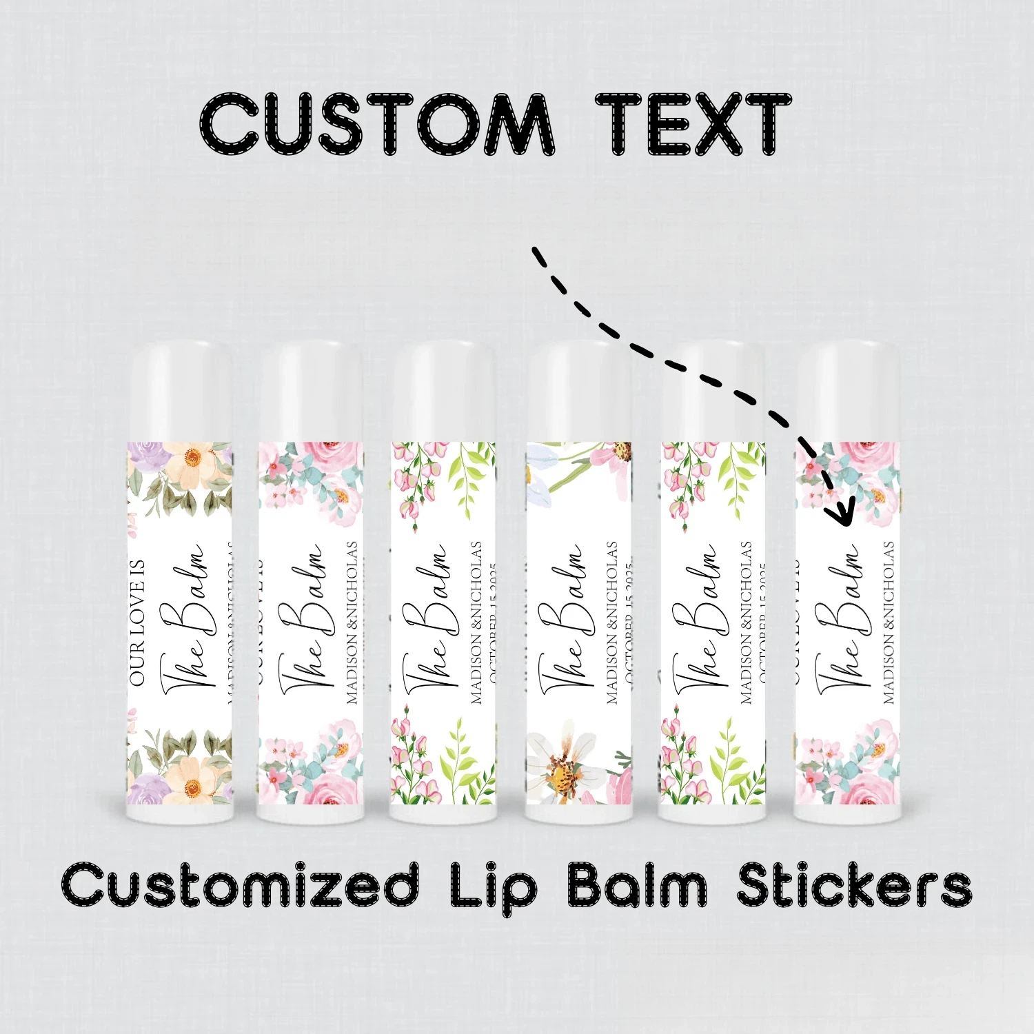 10/30/60PCS 5,4 CM Benutzerdefinierte Lippenbalsam Aufkleber Personalisierte Lipgloss Party Gefälligkeiten Hochzeit Blumen Etiketten für Lippenbalsam Behälter Image