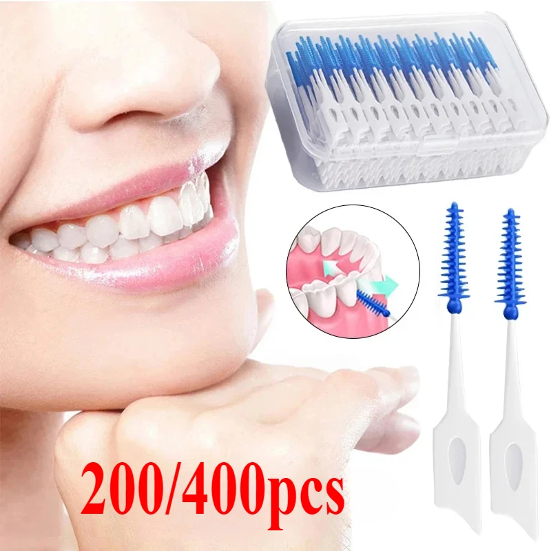 200/400 stücke Interdentalbürsten Silikon Zahnbürsten Zahnstocher Pinsel Zwischen Zähne Silikon Zahnstocher Mit Gewinde Oral Reinigung Werkzeug Image