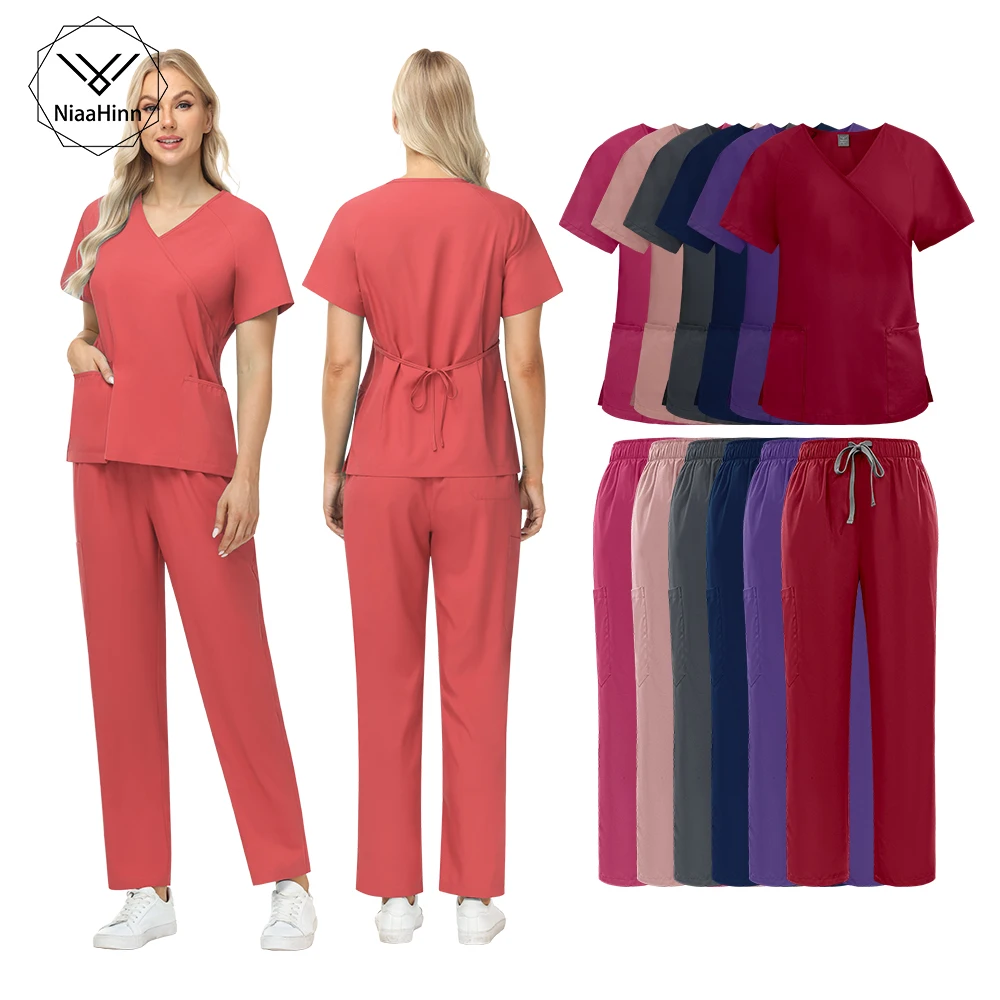 Niaahinn Uniform Peeling Frauen Medizinische Chirurgische Uniformen Set Schönheit Salon Arbeitskleidung Klinische Peelings Top Tasche Hosen Sets Großhandel Image