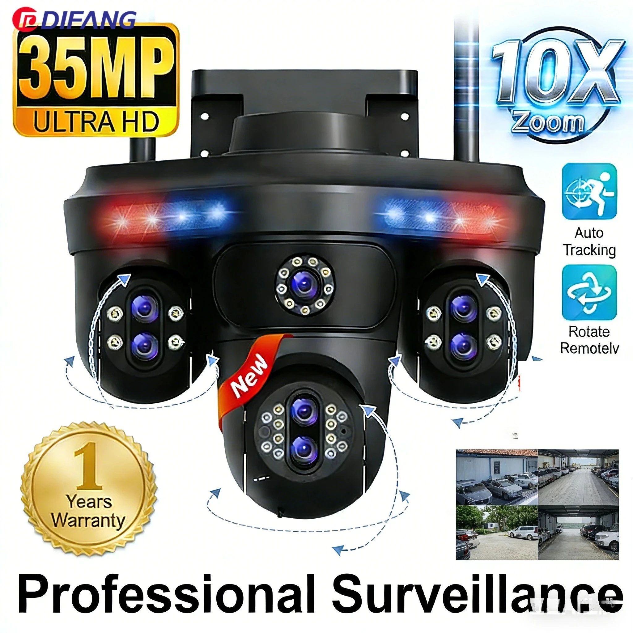 DIFANG 4 Bildschirme 7 Objektiv 35 MP WiFi IP-Kamera 10-facher Zoom Outdoor 360 ° Drei PTZ-Überwachungskameras mit automatischer Verfolgung für CCTV-Überwachungskameras Image