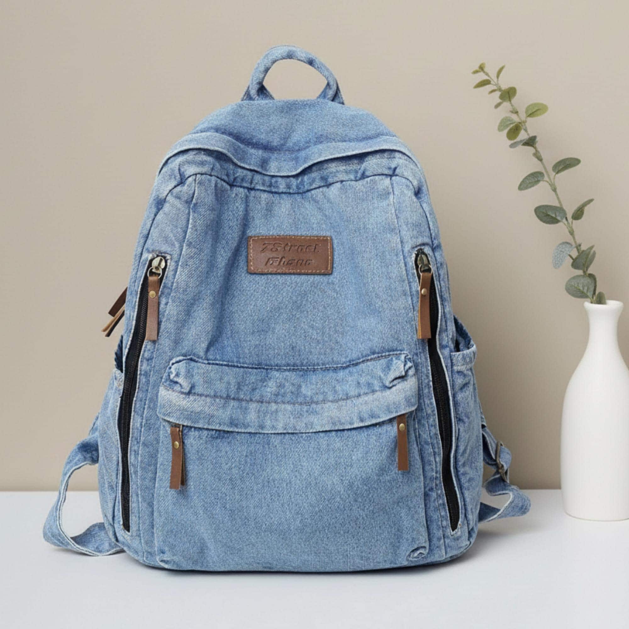 Zaino in denim da uomo, zaino scolastico di grande capacità, zaino per studenti, zaino porta laptop, zaino da viaggio, borsa in jeans blu, zaino casua