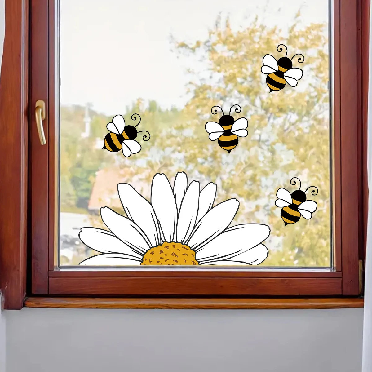 1 Stück Cartoon-Sonnenblumen-Bienen-PVC-Fensteraufkleber für Kinderzimmer, Schlafzimmer, Heimdekoration, Kinderzimmer, selbstklebende Glasaufkleber