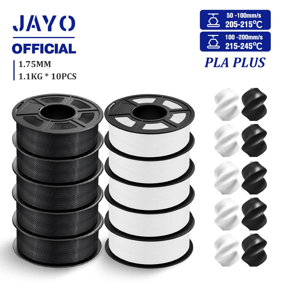 JAYO PLA + 3D-Filament 1,75 mm 10 Rollen PLA PLUS 3D-Drucker-Filament, ordentlich gewickeltes 3D-Druckfilament, 1,1 kg Spule, hohe Zähigkeit Image