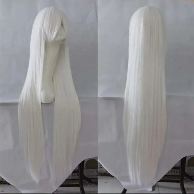 Weiße Perücke, 100 cm langes Haarteil, synthetische hitzebeständige Faser, Friseursalon, Party, Cartoon, Cosplay, glattes Haar Image