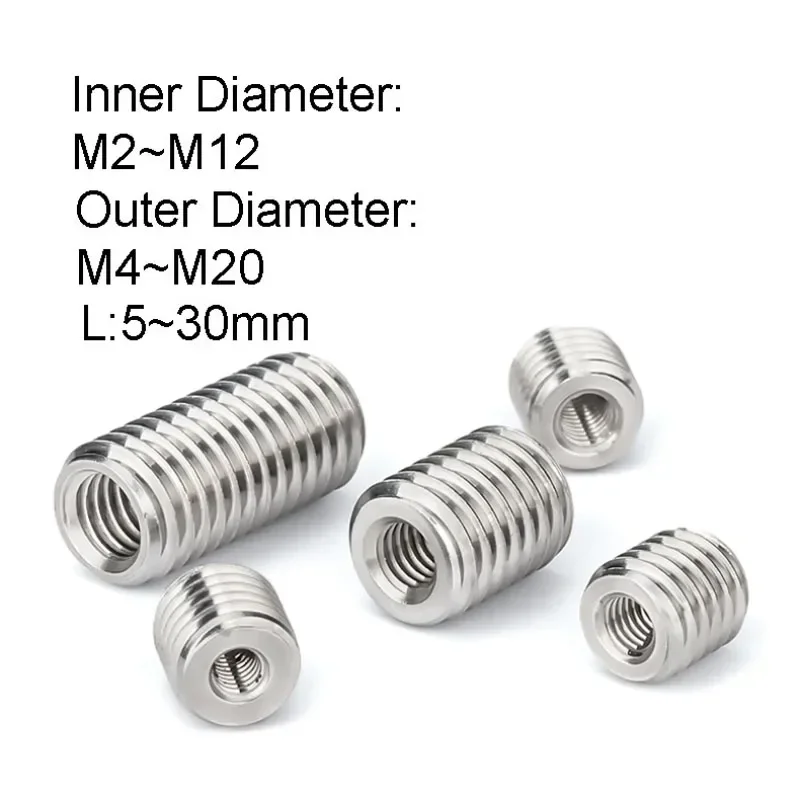 Adapterschraube für Innen- und Außengewinde aus Edelstahl 304, M4, M5, M6, M8, M10, M12, M14, M16, M20, Drahtgewinde-Einsatzhülse, Umwandlungsmutter Image
