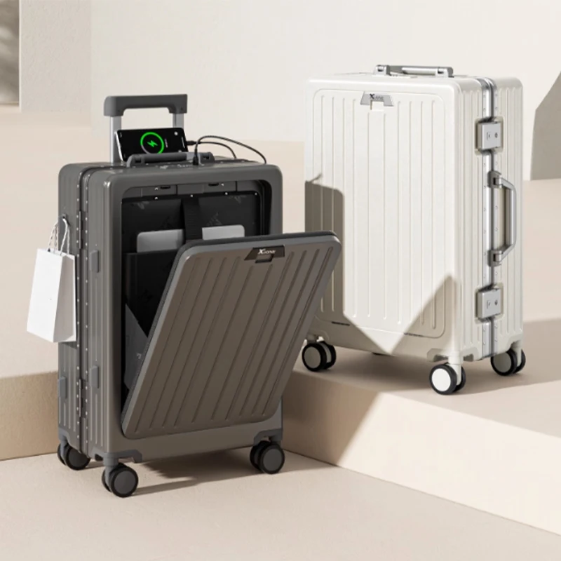 Vorne öffnender Koffer mit Aluminiumrahmen, 20–26 Zoll Trolley-Koffer, Passwort-Gepäck, Unisex-Reisekoffer mit großem Fassungsvermögen auf Rädern