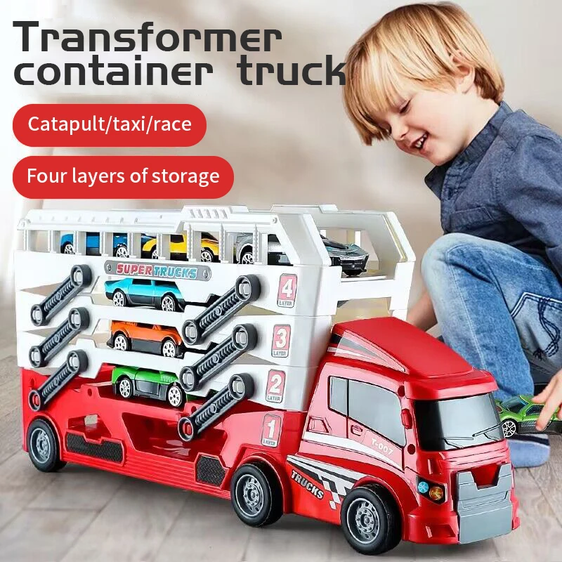 Pop-up-Container-LKW im Container-Stil, technisches Fahrzeug, Rennspielzeug, Schiebe-Zieh-Fahrzeug für Kinder mit 6 Leichtmetallrädern, Chi Image