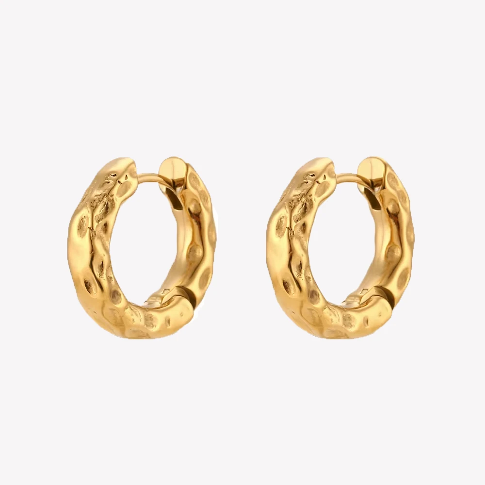 E.B.belle 2 Größen klobige, dünne, gehämmerte, vergoldete Creolen für Frauen, Vintage-Schmuck, Edelstahl, aretes para mujer