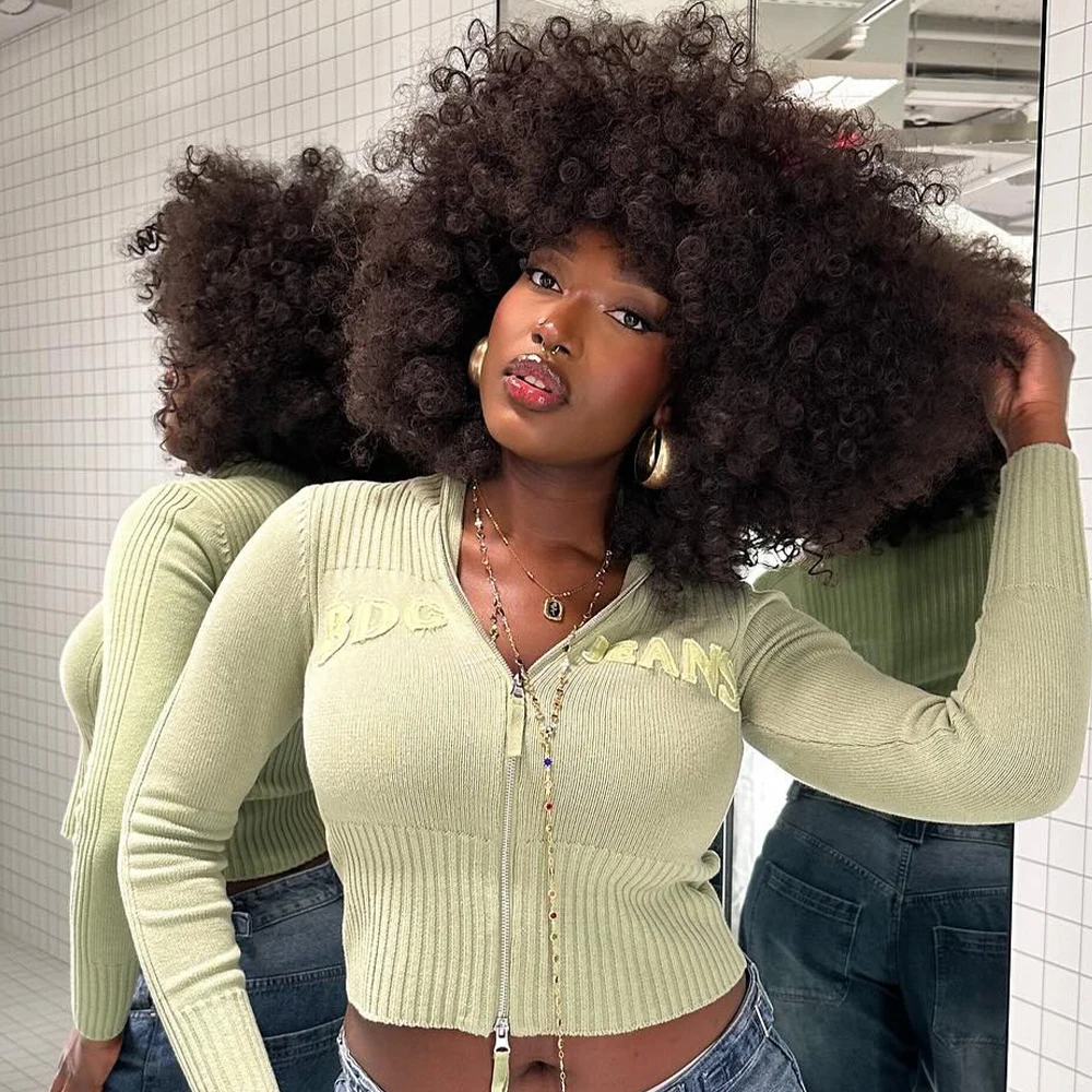 Lockige Perücken für schwarze Frauen, kurze lockige Afro-Perücke mit Pony, verworrene Locken, lockiges Haar, synthetische Perücke für den täglichen Gebrauch, Party, Cosplay Image