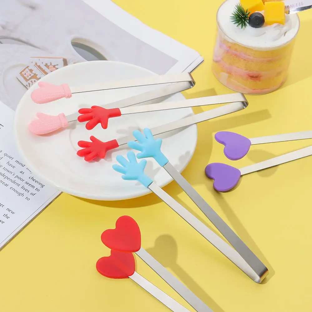 1pc kreative Silikon Edelstahl Mini Snack Food Zange rutsch feste Griffe Grill Brot Eiswürfel Clip Küchen zubehör Image