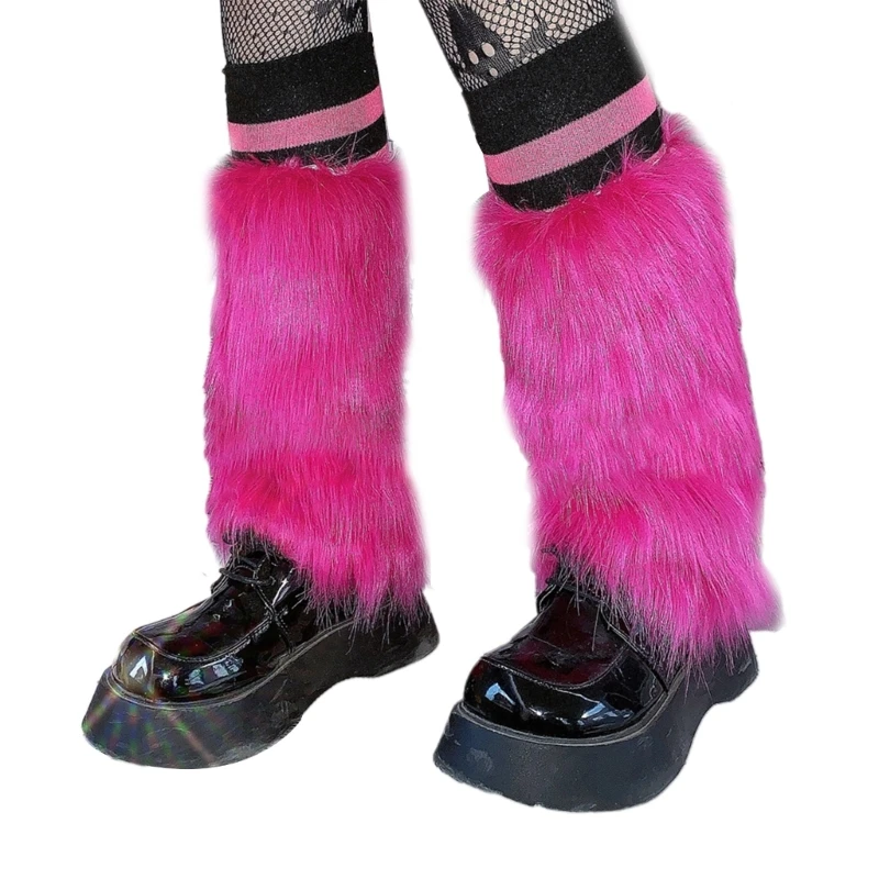 Frauen Vintage Rose Red Pelzigen Beinlinge Winter Warme Harajuku Faux Pelz Stiefel Schuhe Manschetten Lange Socken Streetwear