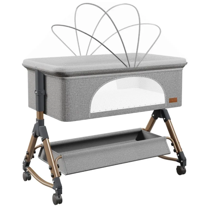 K-star Babybett für Neugeborene, kleines Bett, Spleißen, großes Bett, Wiege, Bett, Schlafkorb, beweglich, faltbar, tragbar und multifunktional Image