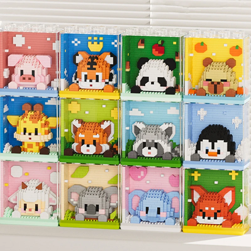 NEUE Niedliche Tiere Panda ﻿ Giraffe Tiger Fuchs Meerschweinchen Lamm Koala Pinguin Bausteine Set Mädchen Ziegelstein Modell Spielzeug Image
