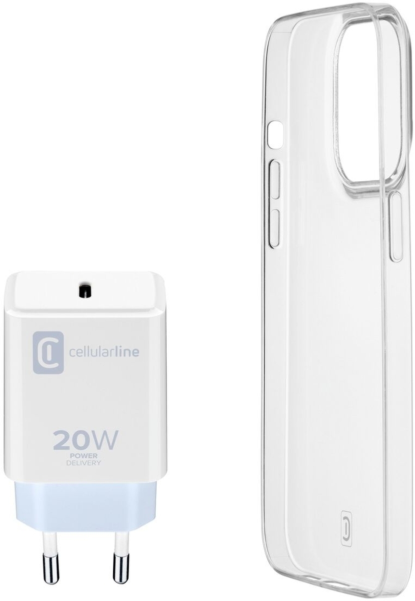 Cellularline Starter Kit Charger+Case f. iPhone 14, Trans Image