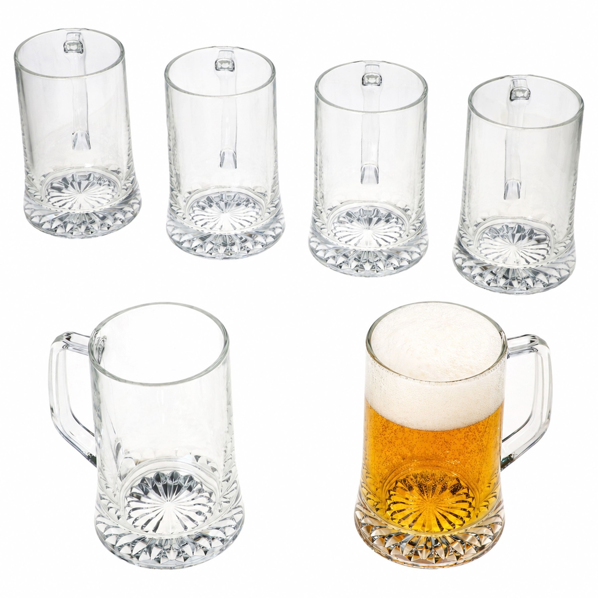 6x Akki Bierkrug 0,5L mit Sternboden & Henkel Bierhumpen 500ml Seidel Glas Image