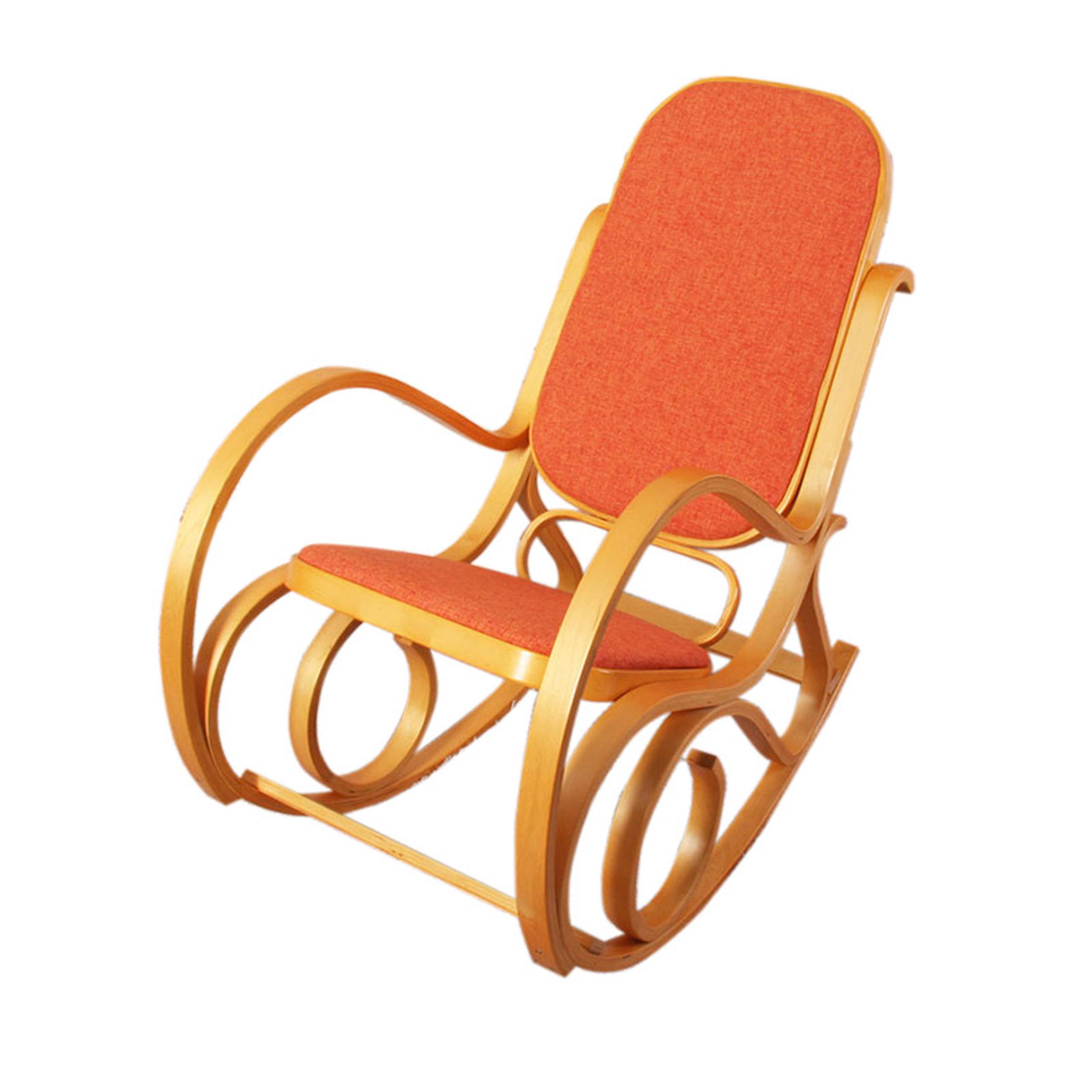 Schaukelstuhl M41, Schwingsessel Fernsehsessel, Massiv-Holz ~ Eiche-Optik, Stoff/Textil orange