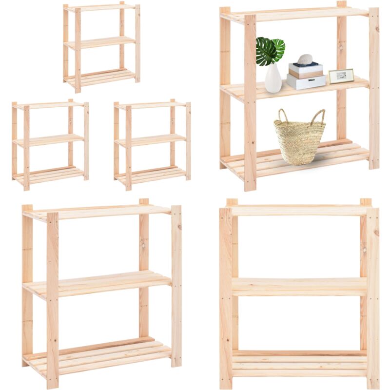 Scaffali A 3 Livelli 3 Pz 80x38x90 Cm Massello Pino 150 Kg - Scaffale In Legno - Scaffale Per Casa