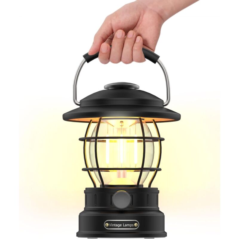 Gotrays - Lampada Da Campeggio Ricaricabile Lanterna Da Campeggio Con Batteria Da 5200 Mah, Materiale Metallico Resistente, 3 Modalità Di Luce E Luce Regolabile, Lampada Da Campeggio Retrò Ideale Per Campeggio,