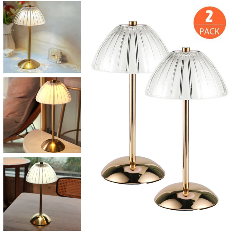 Set Di 2 Moderne Lampade Da Tavolo Ricaricabili Senza Fili, Lampada Da Comodino A Led Touch Dimmerabile, Lampada Da Tavolo Dorata Portatile Per Uso Interno Ed Esterno, 3 Temperature Di Colore [classe