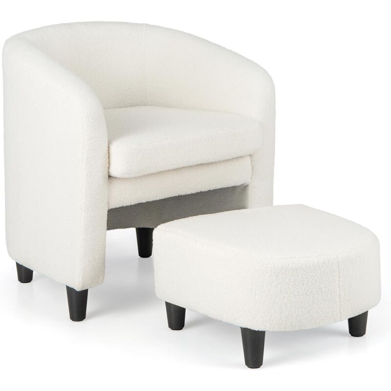 Poltrona Sedia Con Poggiapiedi, Relax Poltroncina Imbottita In Velluto, Sedia Da Salotto Con Braccioli Per Soggiorno, Camera Da Letto E Ufficio (modello 2, Beige) - Relax4life
