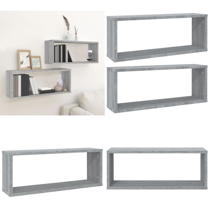 Mensole Cubo Muro 2 Pz Grigio Sonoma 60x15x23 Cm In Multistrato - Mensole A Cubo - Mensole In Legno Multistrato