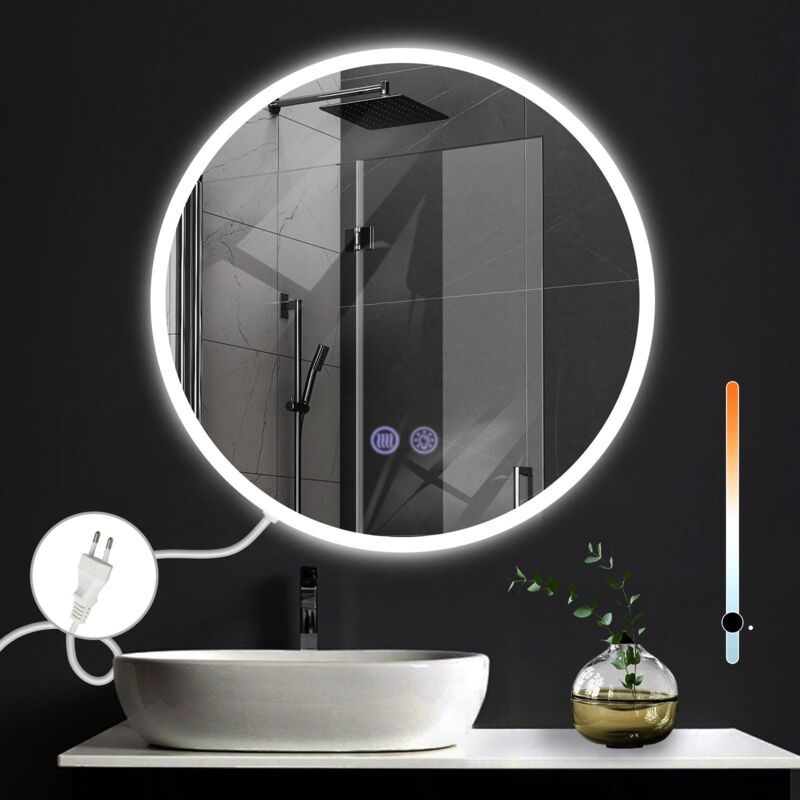 Specchio Da Bagno Specchio Da Parete Rotondo Da 60 Cm Con Illuminazione - Lampada Da Parete A Led Per Bagno Con Interruttore Touch E Funzione Di Sbrinamento Specchio Illuminazione Dimmable 3000k- - Gbly