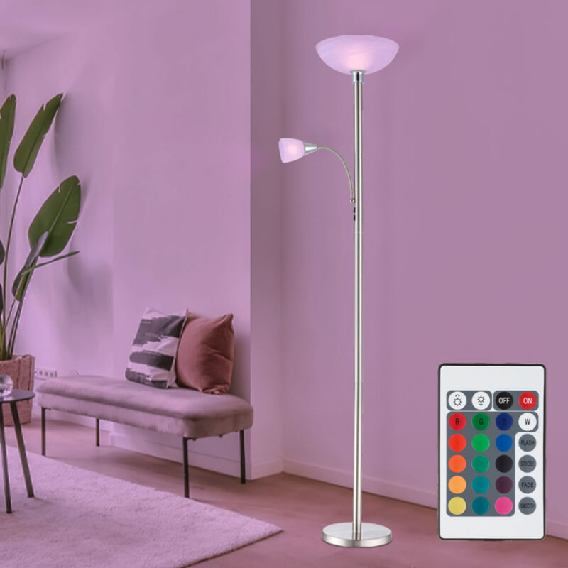 Lampada Da Terra Faretto Da Soffitto Lampada Da Soggiorno Lampada Da Camera Da Letto Lampada Da Terra, Metallo Vetro Nichel Cromo, Led Rgb Telecomando Dimmerabile, 1x E24 1x E27, 8,5w 806lm 3000k Bian