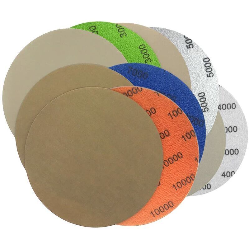 50 Dischi Abrasivi, Carta Vetrata Rotonda, Dischi Abrasivi Con Gancio E Anello 125 Mm, 3000/4000/5000/7000/10000 Dischi Abrasivi A Umido E A Secco Per Floccaggio, Carta Vetrata