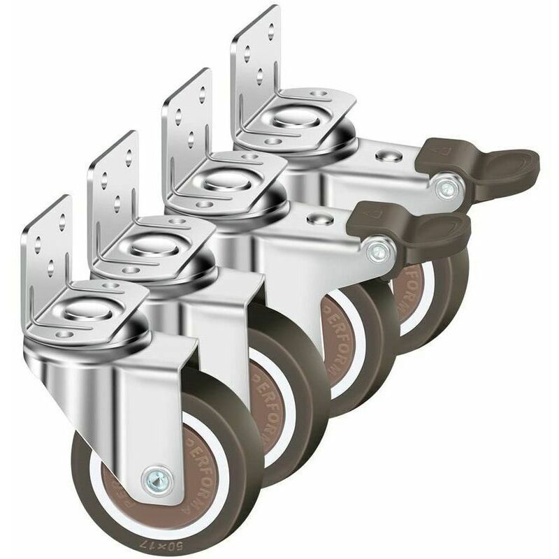 Set Di 4 Ruote Girevoli Da 50 Mm, Ruote Per Mobili Da 100 Kg, Ruota Per Mobili Tipo L Con Freno, Rotazione A 360°, Per Uso Interno Ed Esterno (2 Ruote Con Freno, 2 Ruote Senza Freno)