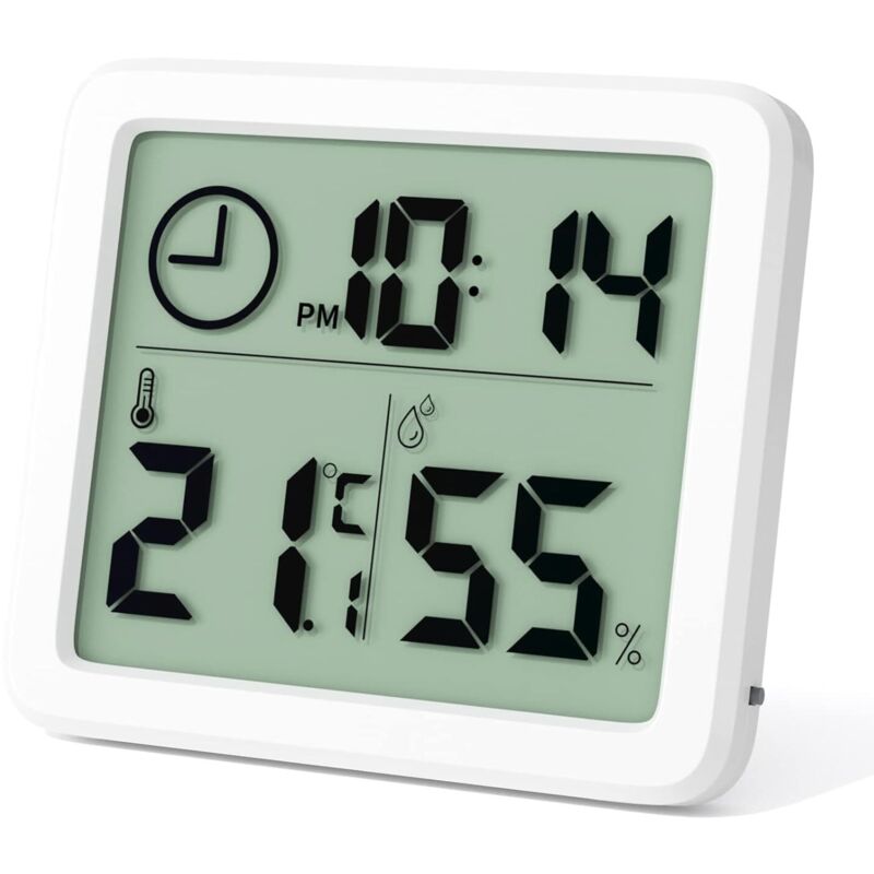 Mini Termometro Digitale Per Interni, Igrometro Portatile Professionale Con Ampio Display E Orologio, Termometro Bianco Preciso, Igrometro Per Casa, Cameretta Dei Bambini, Ufficio, Serra