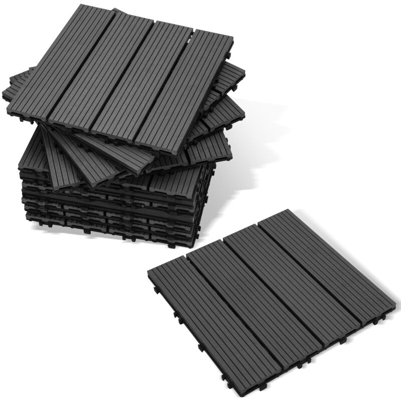 Swanew Piastrelle Per Terrazza 2 Mq, Piastrelle In Wpc 30x30 Cm, 22 Pezzi Di Piastrelle A Clic, Piastrelle Per Balcone, Piastrelle In Legno, Resistenti Alle Intemperie, Antiscivolo, Antracite - 4 Stri