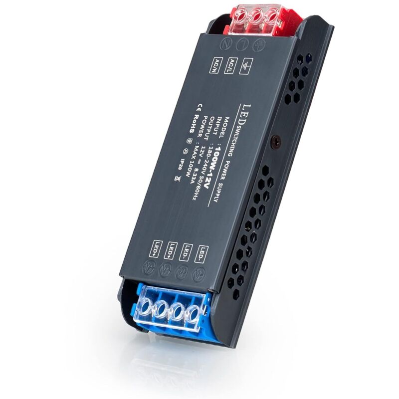 Jalleria - Driver Led 220v 12v Trasformatore 100w, Trasformatore Ultrasottile Adattatore Di Alimentazione 8,3a, Convertitore Da 220v Ca A 12v Cc, Trasformatore Led A Tensione Costante A Bassa Tensione