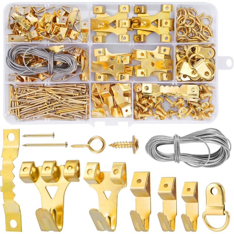 Ganci Per Cornici Tigrezy, Kit Da 250 Pezzi Per Appendere Quadri, Con Viti, Chiodi, Anello A D E Occhiello A Vite, Ganci A Dente Di Sega, Cavo In Acciaio, Ganci Per Cornici