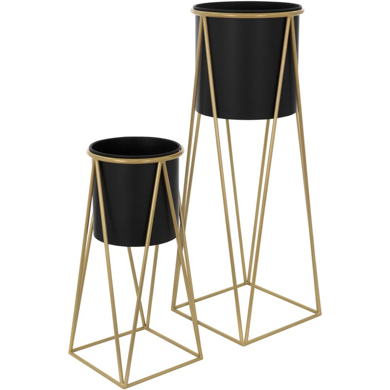 Ml-design - Set Di 2 Portafiori Nero-oro 21,8x22x47cm 25x25x71cm In Acciaio Struttura In Metallo Porta Piante Porta Vasi Da Fiori 2 Pezzi Supporti Fioriera Decorazione Fioriere Da Interno Esterno