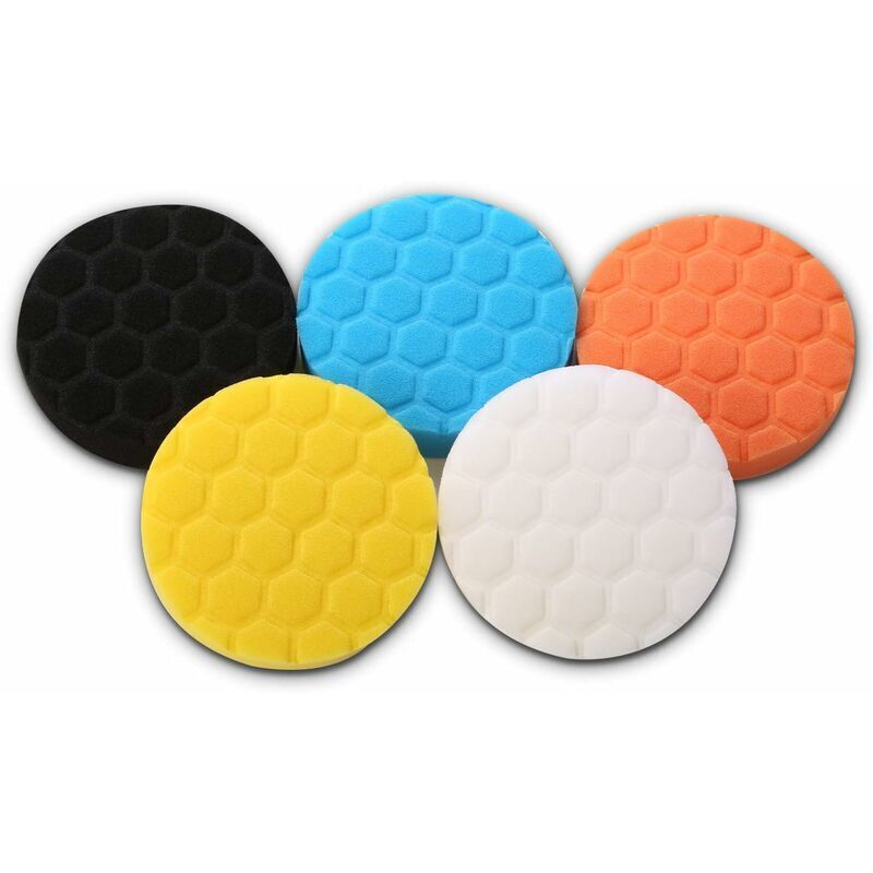 5 Pezzi Di Tamponi Per Lucidatura Auto Da 125 Mm, Spugna Lucidante Hex Logic, Kit Di Tamponi Per Lucidatura Per Spugne Da Trapano, Kit Di Lucidatura Per Trapano