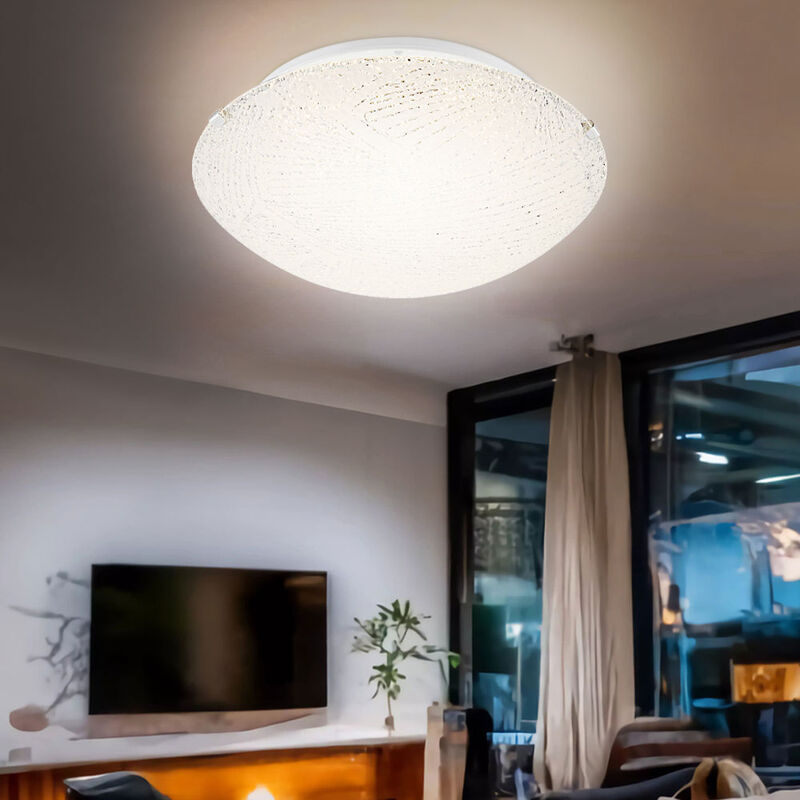 Globo - Lampada Da Soffitto Lampada Da Soffitto Lampada Da Soggiorno Lampada Da Camera Da Letto Lampada Da Corridoio, Vetro Con Motivo Metallico Satinato Bianco, 1x Led 8w 600lm Bianco Caldo, Dxh 25x9.5cm