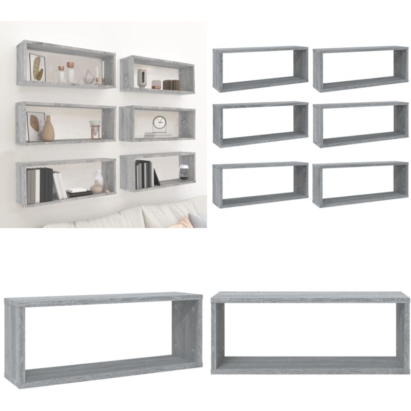 Mensole Cubo Muro 6 Pz Grigio Sonoma 60x15x23 Cm In Multistrato - Mensole A Cubo - Mensole In Legno Multistrato