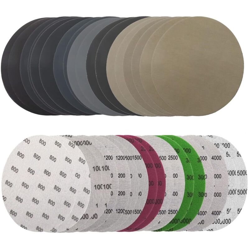 Confezione Da 36 Fogli Di Carta Vetrata Da 125 Mm, Dischi Abrasivi Rotondi, Dischi Abrasivi Da 125 Mm, Dischi Abrasivi A Umido E A Secco 800/1000/1200/1500/2000/2500/3000/4000/5000 Per Dischi Abrasivi