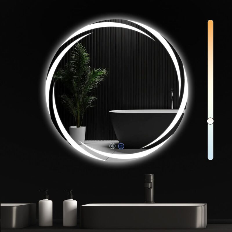 Specchio Da Bagno Rotondo Con Luce - Specchio Da Parete A Led Da 80 Cm Ip44 Specchio Da Bagno Rotondo Con Funzione Touch, Con Luce Dimmerabile - Interruttore E Funzione Antiappannamento - Gbly